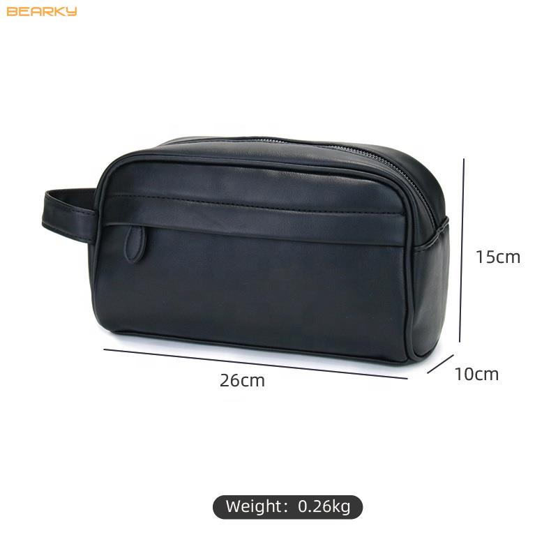 Korean Version Fashion Ladies Hanging Cosmetic Organizer Black Leather Toiletry Bag